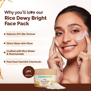 Mamaearth Rice Dewy Bright Face Pack with Rice Water & Niacinamide For Glass Skin 200g | DIY-like Texture | Gives Glass-Like Glow |Instant Brightness | Gel Cream Face Mask |Free From Harmful Chemicals